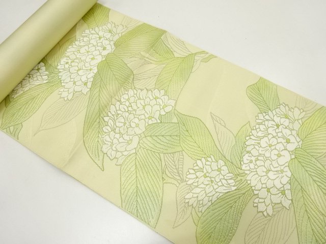 JAPANESE KIMONO / ANTIQUE BOLT FOR NAGOYA OBI / SILK / CHIKUZEN HAKATA / WOVEN HYDRANGEA